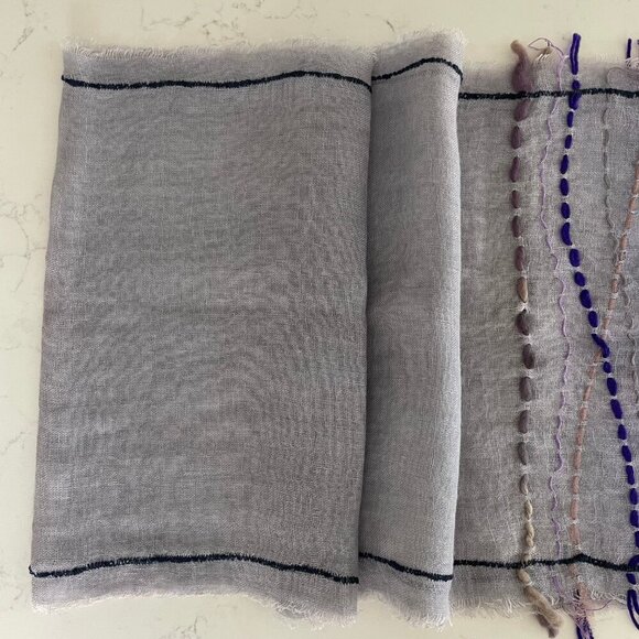 Asian Eye Boho Linen Scarf Handcrafted in India Lavender Grey Tan Blush Sz OS - Picture 4 of 10